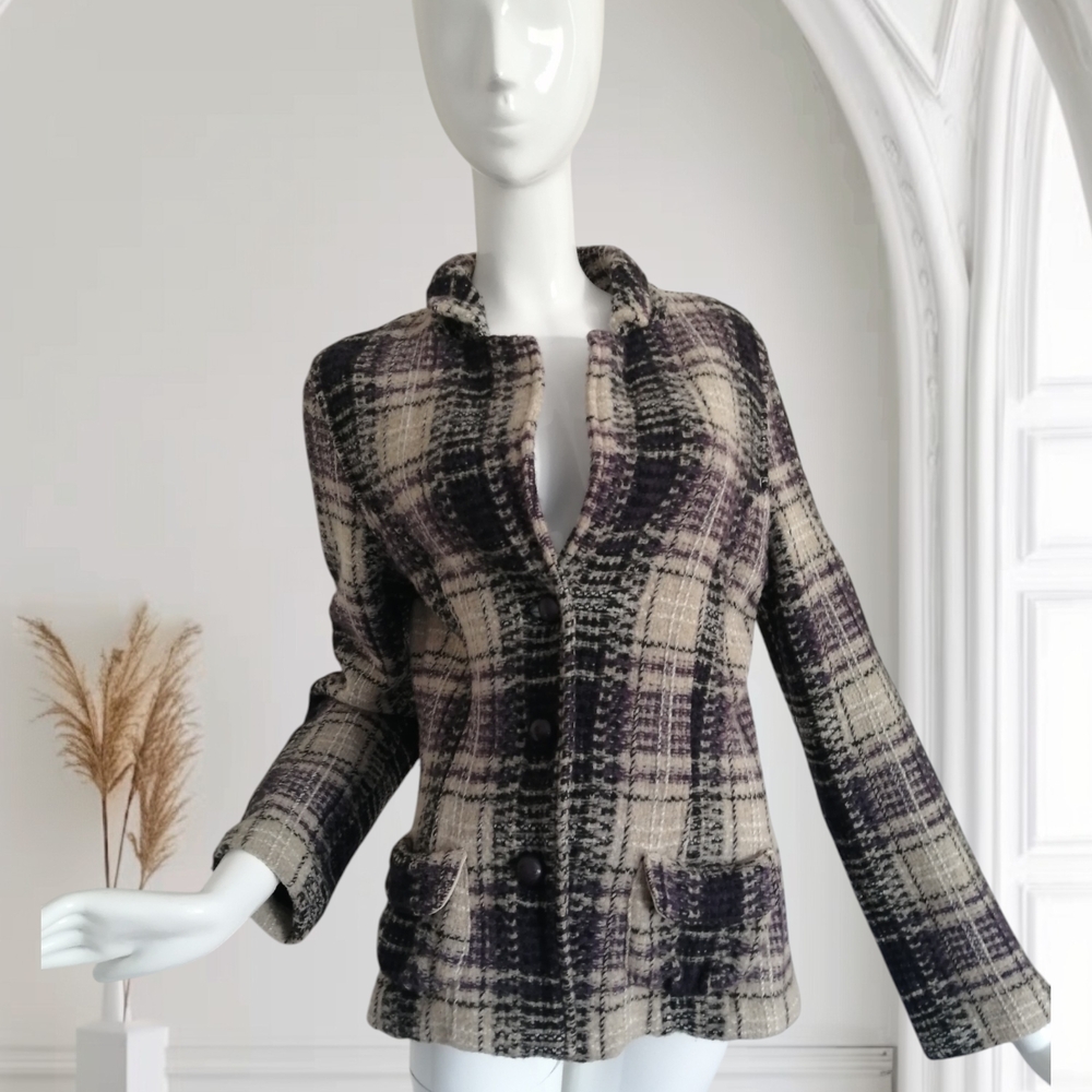Marc Cain Plaid Blazer in Purple and Cream
